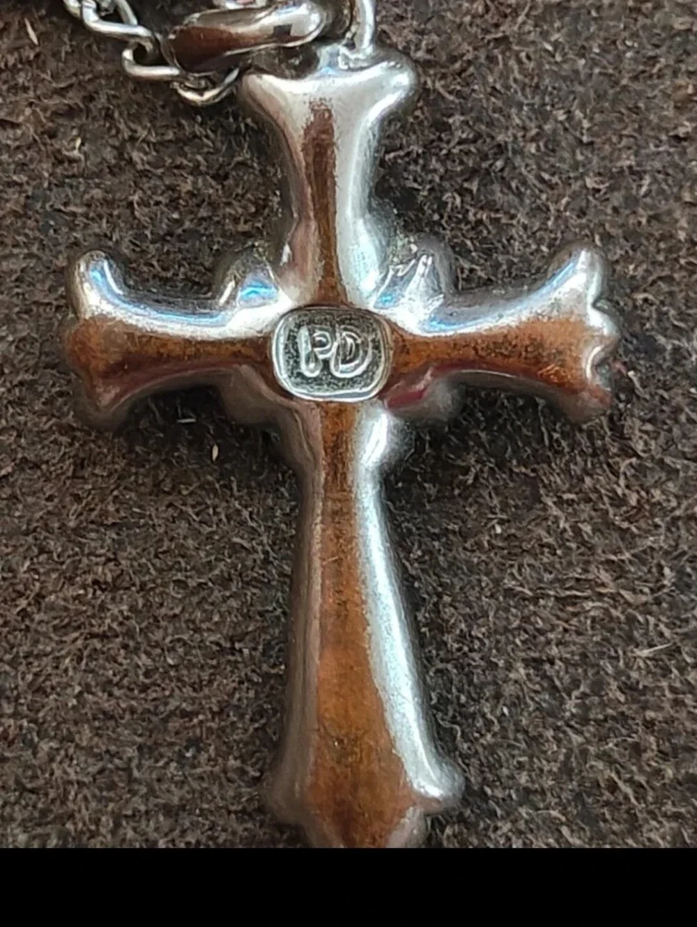 1990s Filigree With Aurora Borealis Rhinestones Silver Tone Cross Necklace
